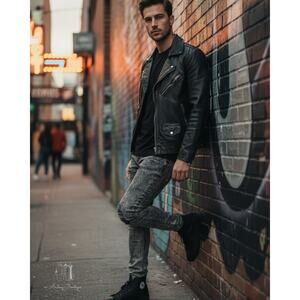 H&M Divided Mens 36 Black Skinny Jeans‎ Distressed Denim Stretch (F0521)